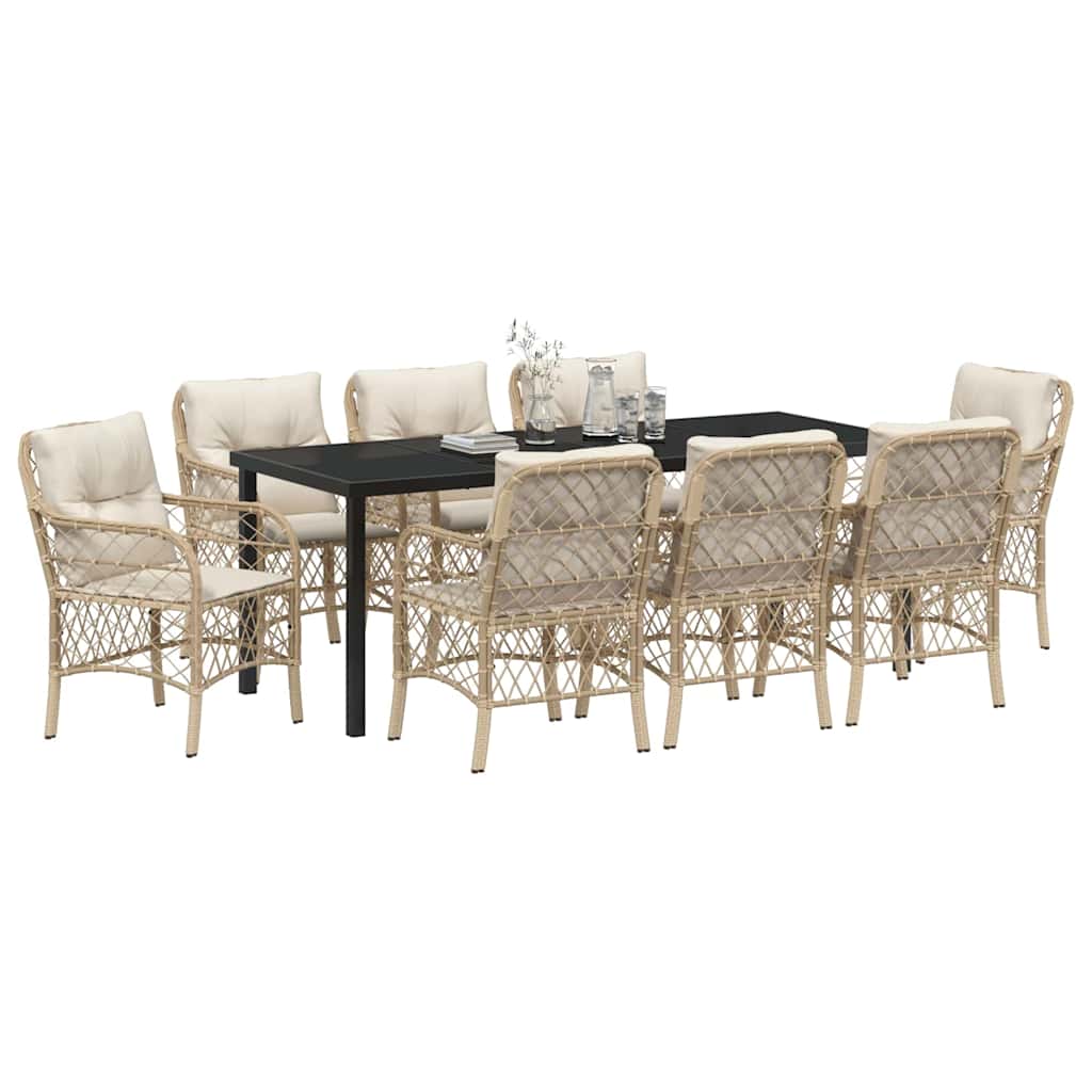 Conjunto de Comedor de Jardín 9 pcs Beige ratán sintético