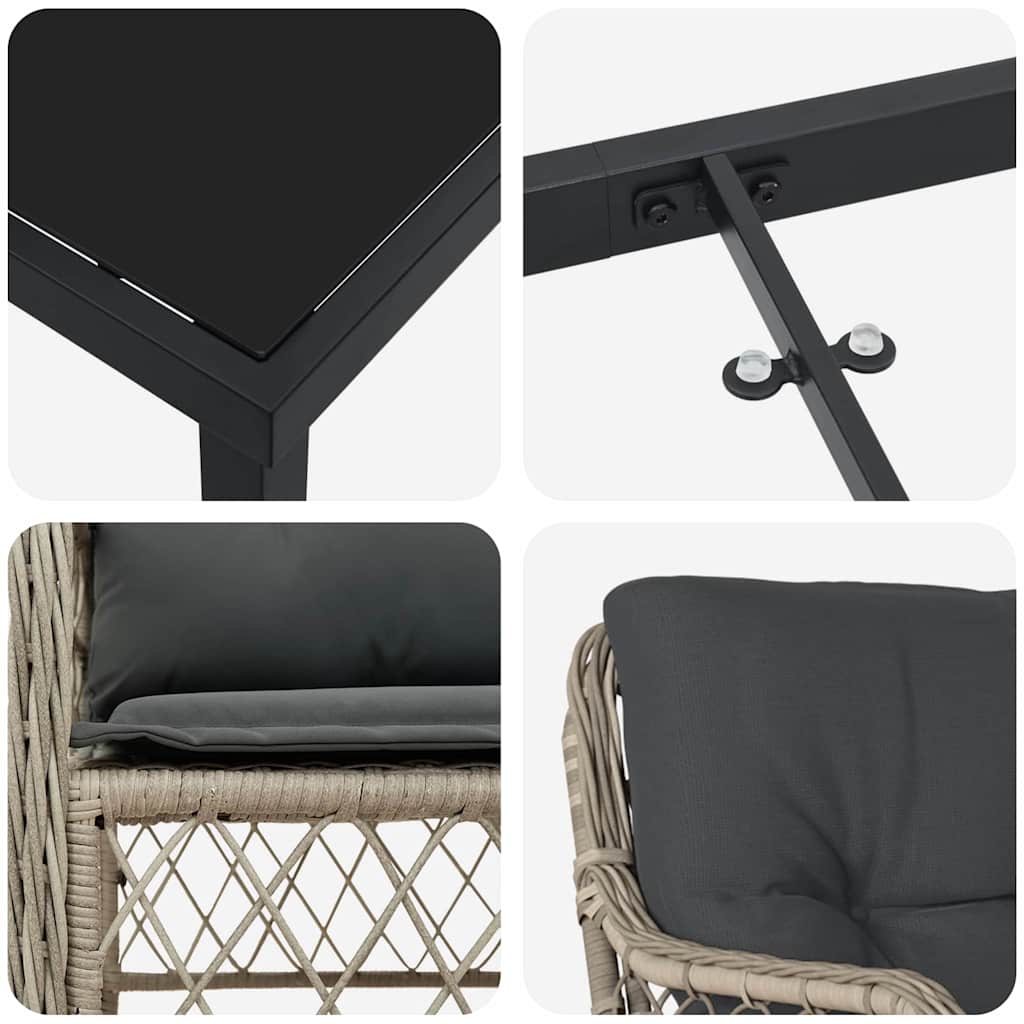 Conjunto de Comedor de Jardín 3 pcs Gris Claro ratán sintético