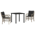Conjunto de Comedor de Jardín 3 pcs Gris Claro ratán sintético