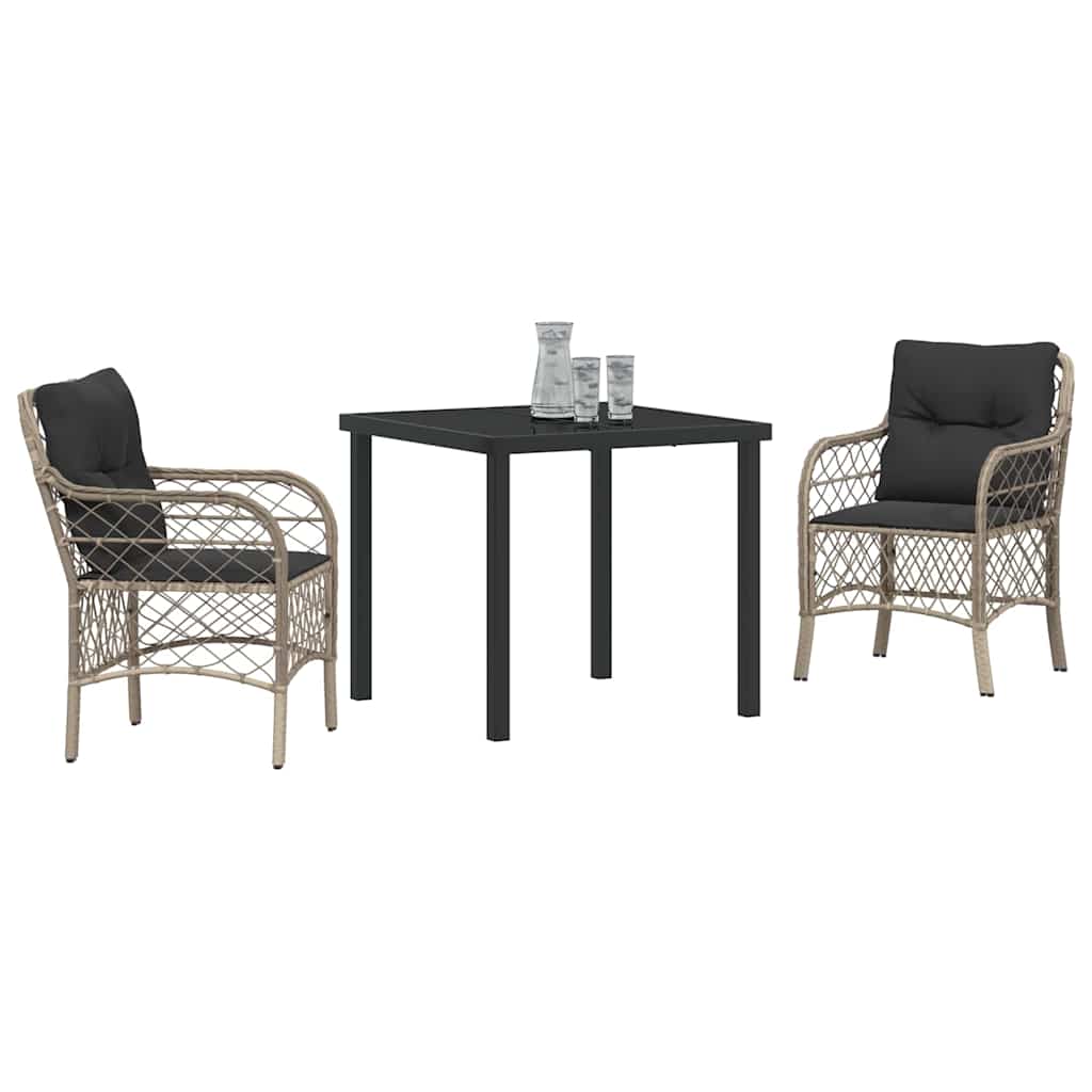 Conjunto de Comedor de Jardín 3 pcs Gris Claro ratán sintético