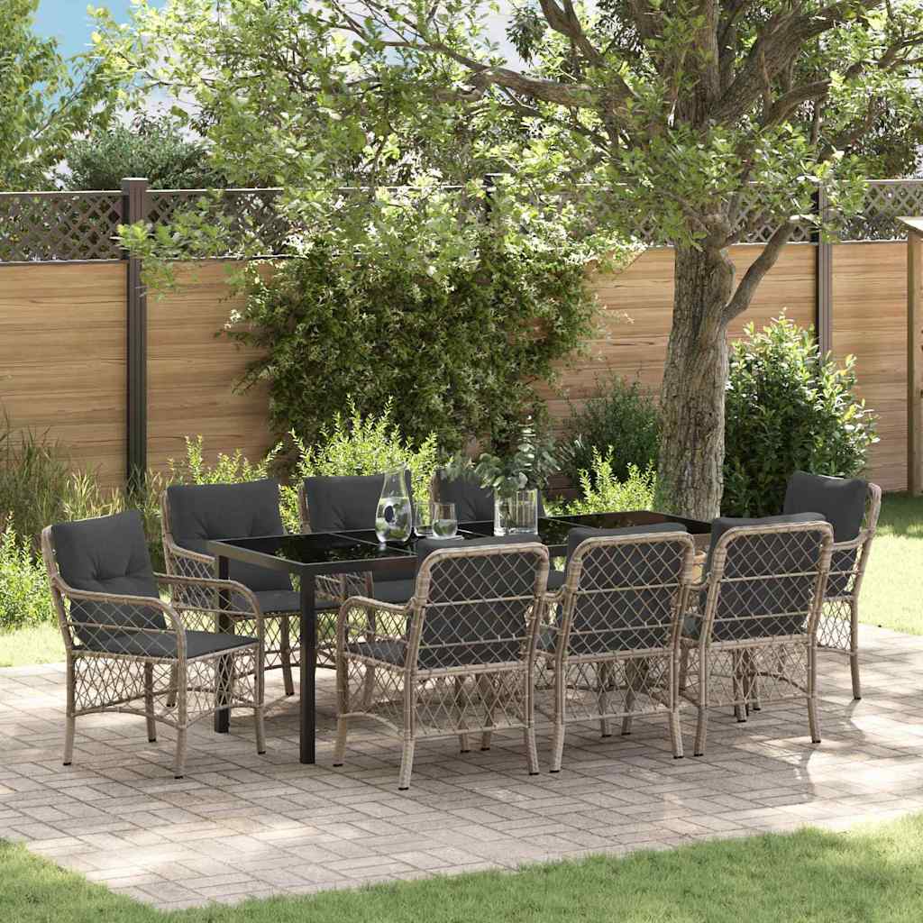 Conjunto de Comedor de Jardín 9 pcs Gris Claro ratán sintético