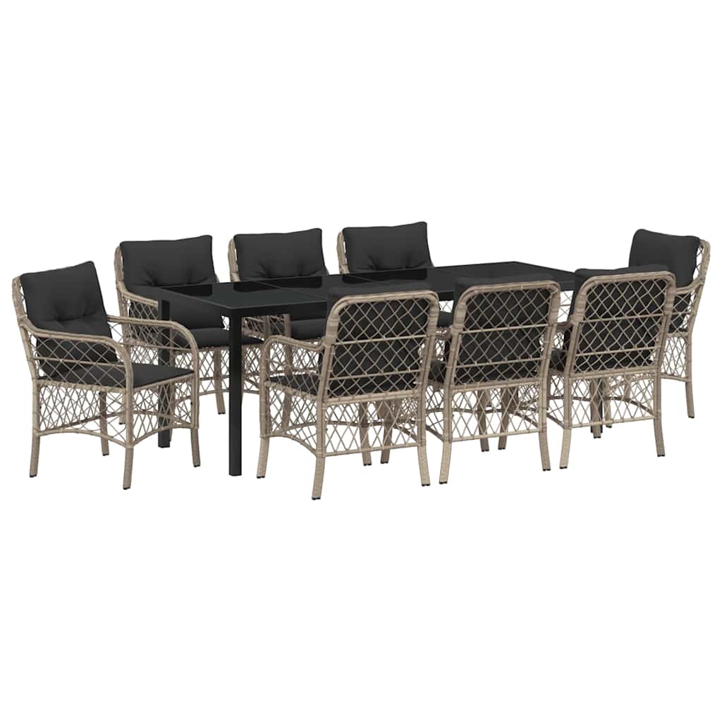 Conjunto de Comedor de Jardín 9 pcs Gris Claro ratán sintético