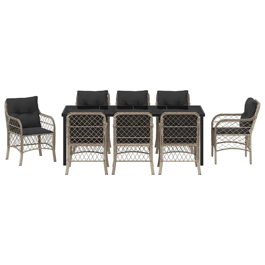 Conjunto de Comedor de Jardín 9 pcs Gris Claro ratán sintético