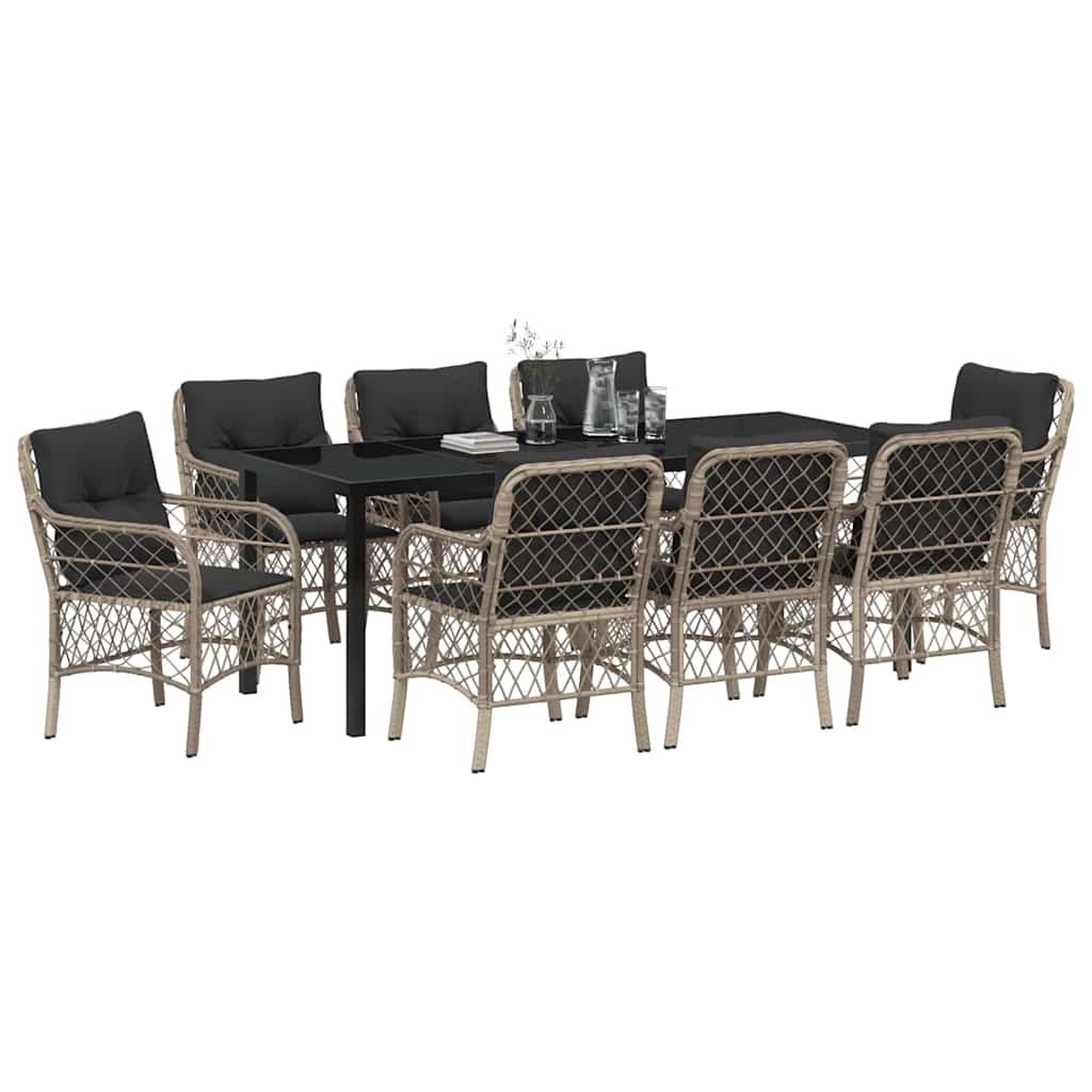 Conjunto de Comedor de Jardín 9 pcs Gris Claro ratán sintético