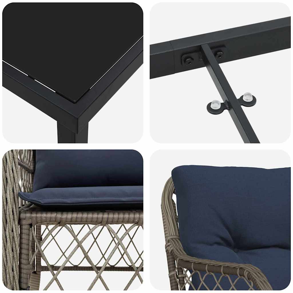 Conjunto de Comedor de Jardín 3 pcs Gris y Negro Ratán
