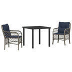 Conjunto de Comedor de Jardín 3 pcs Gris y Negro Ratán