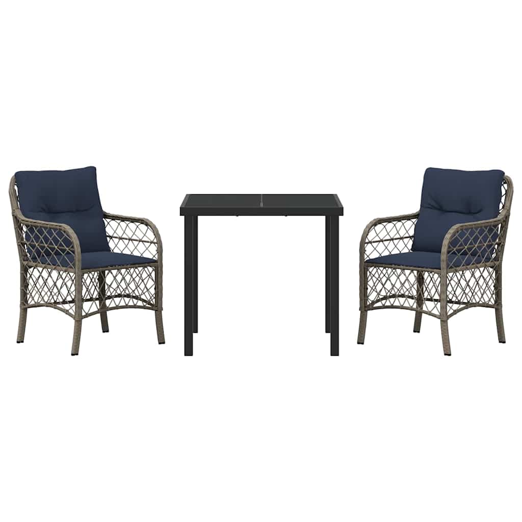 Conjunto de Comedor de Jardín 3 pcs Gris y Negro Ratán