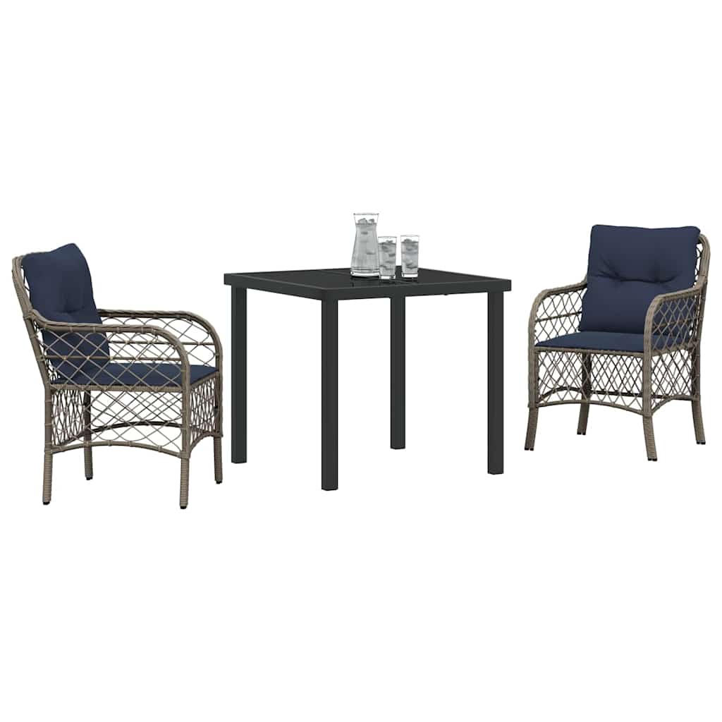 Conjunto de Comedor de Jardín 3 pcs Gris y Negro Ratán