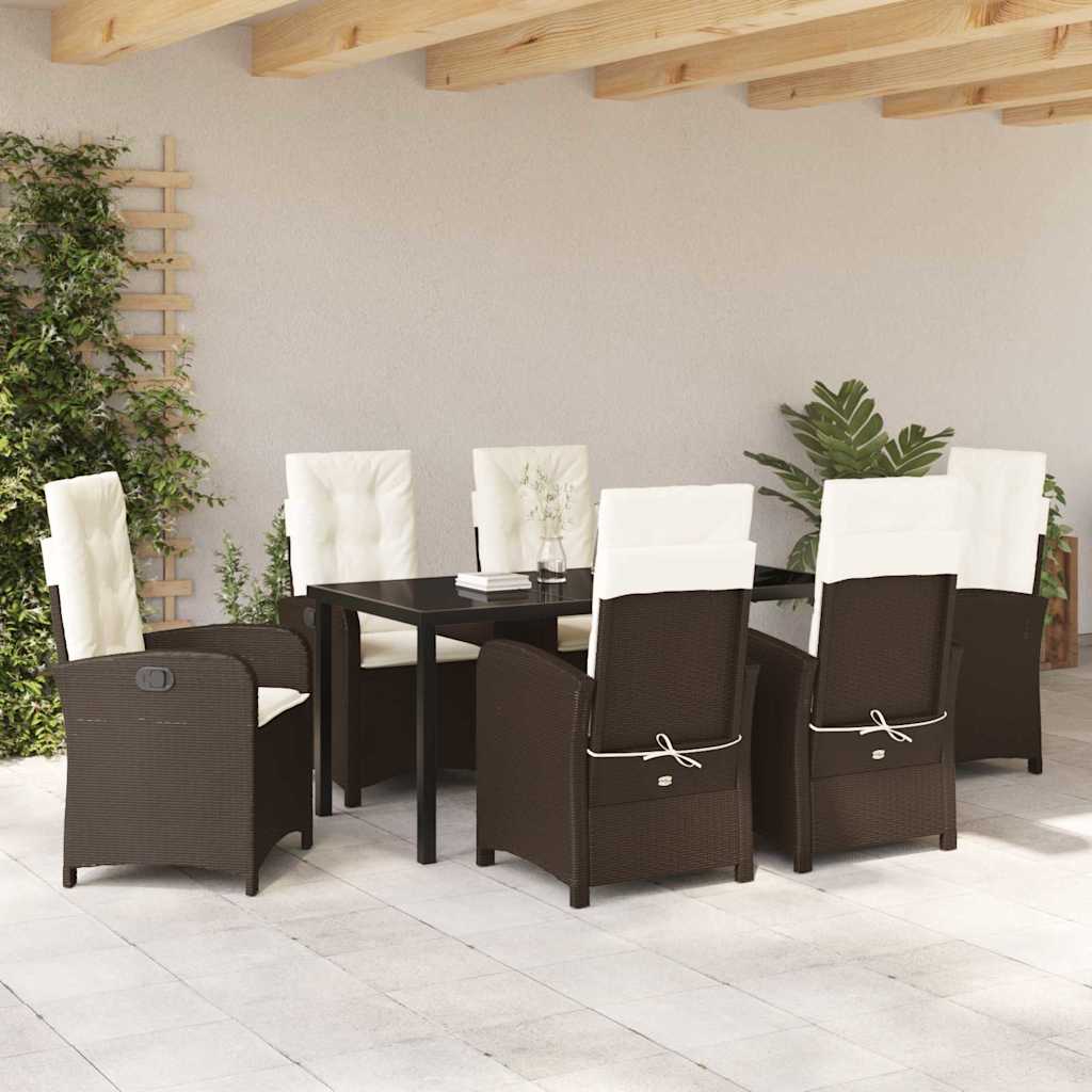 Conjunto de Comedor de Jardín 7 pcs Marrón ratán sintético