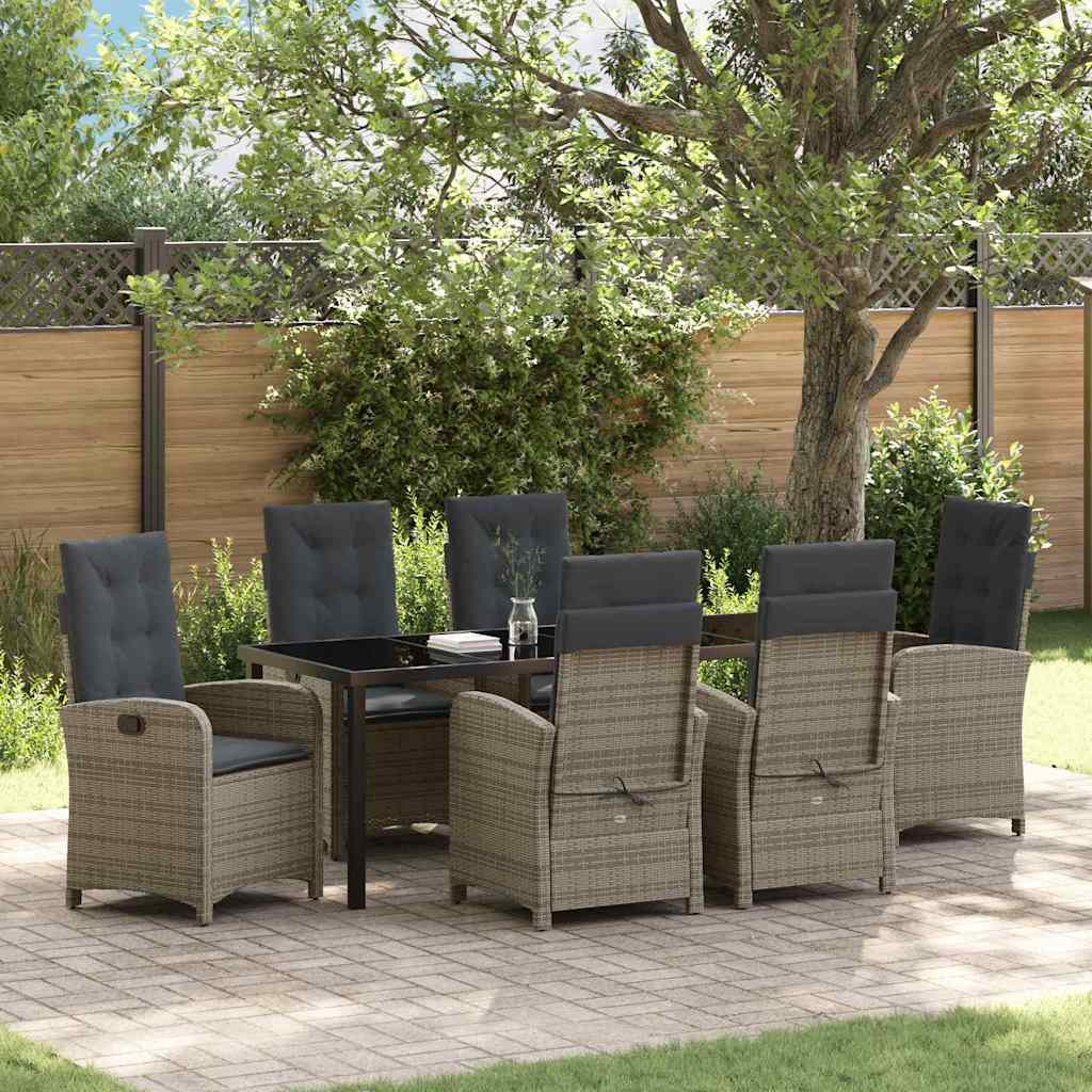 Conjunto de Comedor de Jardín 7 pcs Gris Claro ratán sintético