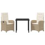 Conjunto de Comedor de Jardín 3 pcs Beige ratán sintético