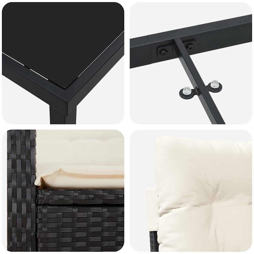Conjunto de Comedor de Jardín 3 pcs Negro ratán sintético