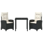 Conjunto de Comedor de Jardín 3 pcs Negro ratán sintético