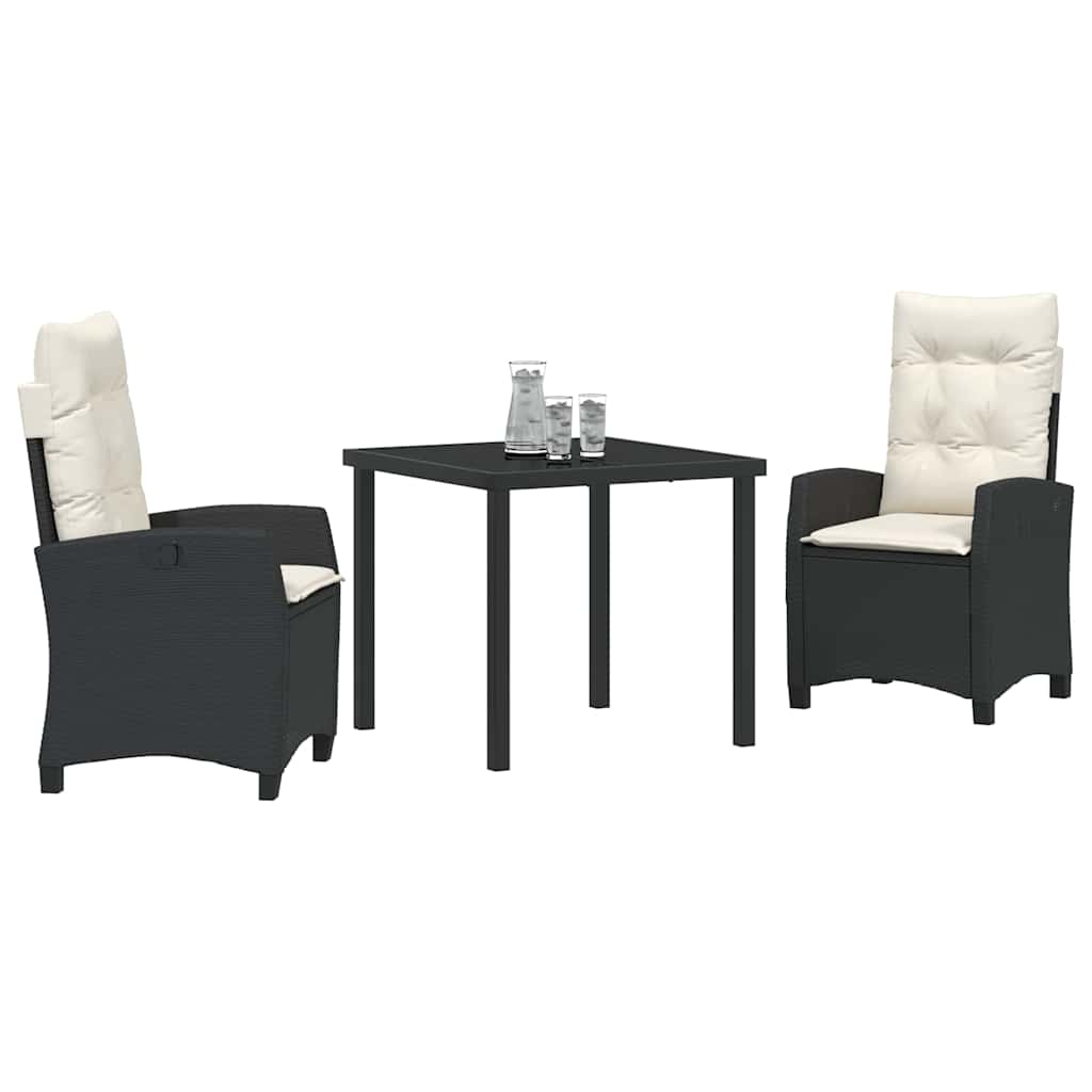 Conjunto de Comedor de Jardín 3 pcs Negro ratán sintético