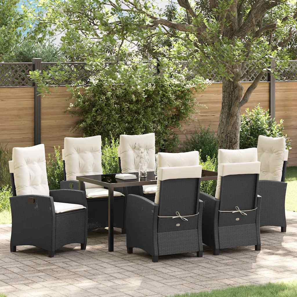 Conjunto de Comedor de Jardín 7 pcs Negro ratán sintético