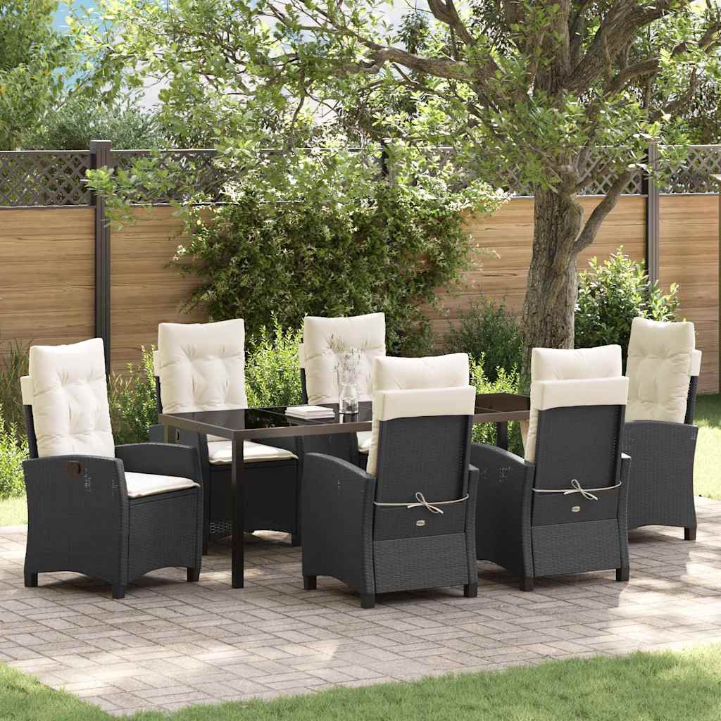Conjunto de Comedor de Jardín 7 pcs Negro ratán sintético