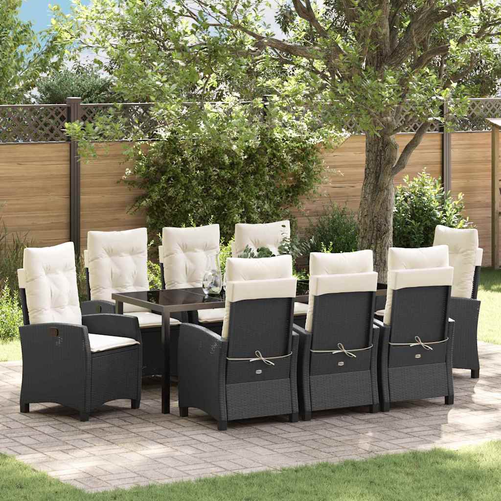 Conjunto de Comedor de Jardín 9 pcs Negro ratán sintético