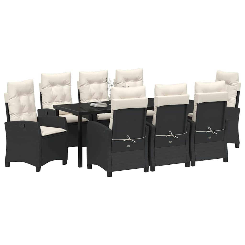 Conjunto de Comedor de Jardín 9 pcs Negro ratán sintético
