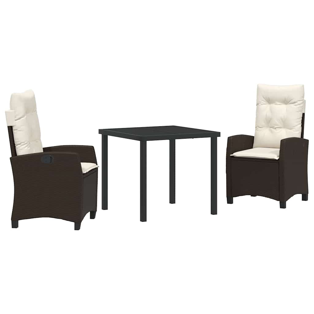Conjunto de Comedor de Jardín 3 pcs Marrón ratán sintético