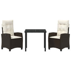 Conjunto de Comedor de Jardín 3 pcs Marrón ratán sintético