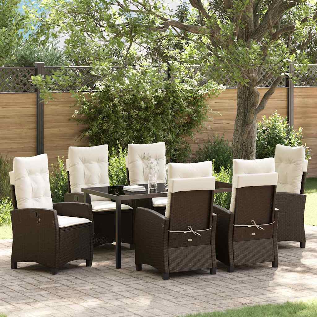 Conjunto de Comedor de Jardín 7 pcs Marrón ratán sintético