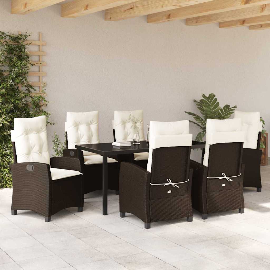 Conjunto de Comedor de Jardín 7 pcs Marrón ratán sintético