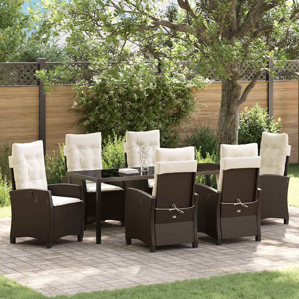 Conjunto de Comedor de Jardín 7 pcs Marrón ratán sintético