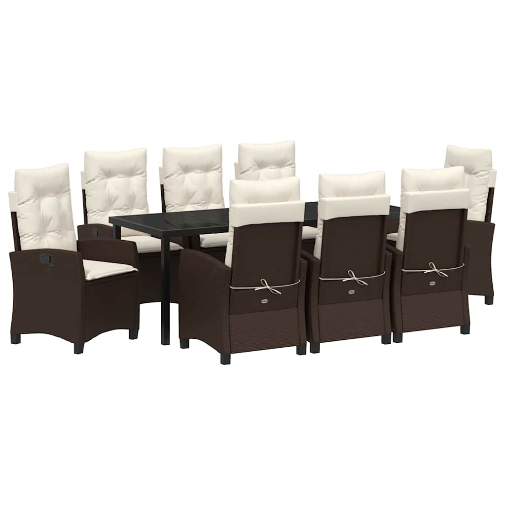 Conjunto de Comedor de Jardín 9 pcs Marrón ratán sintético