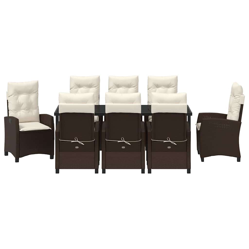 Conjunto de Comedor de Jardín 9 pcs Marrón ratán sintético