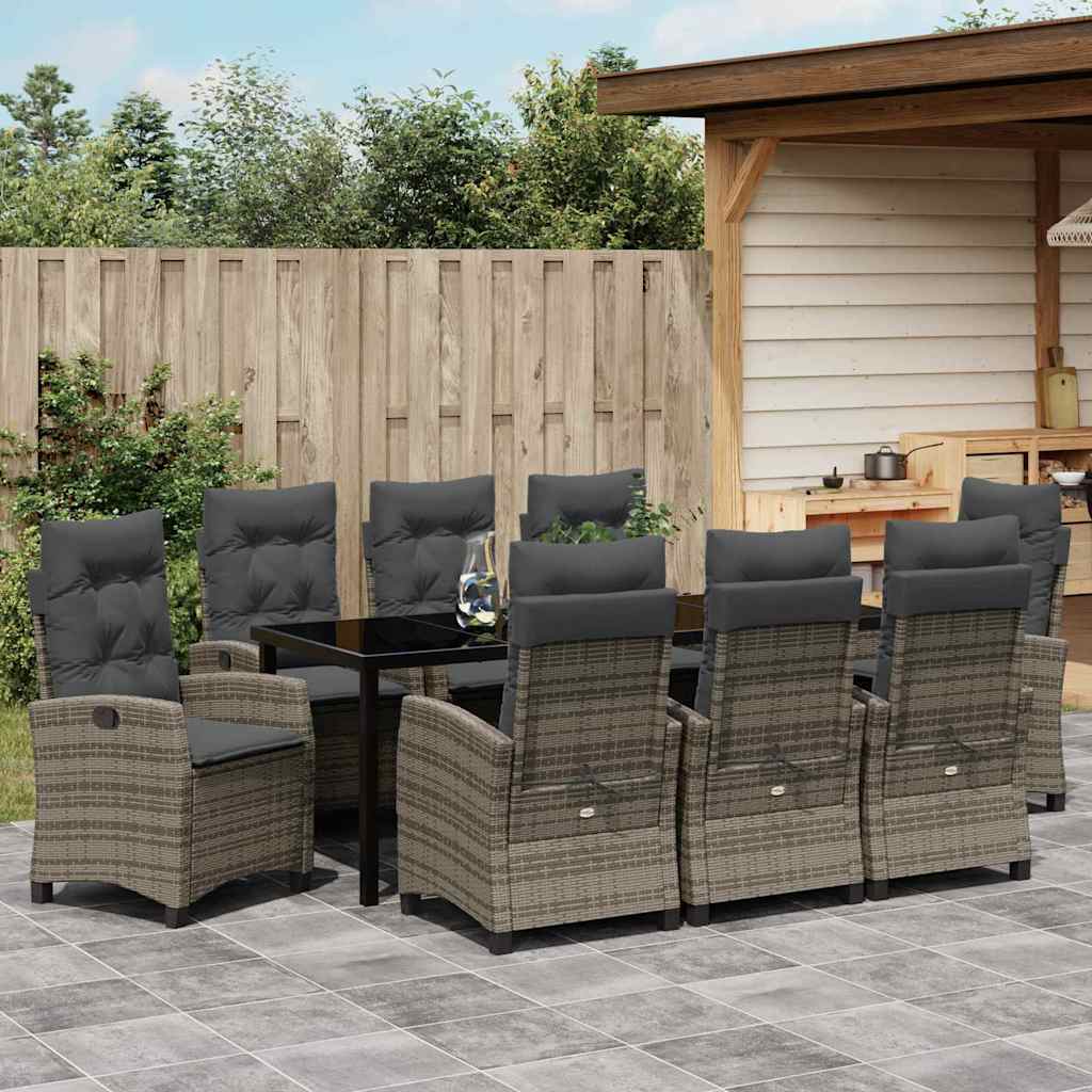 Conjunto de Comedor de Jardín 9 pcs Gris ratán sintético