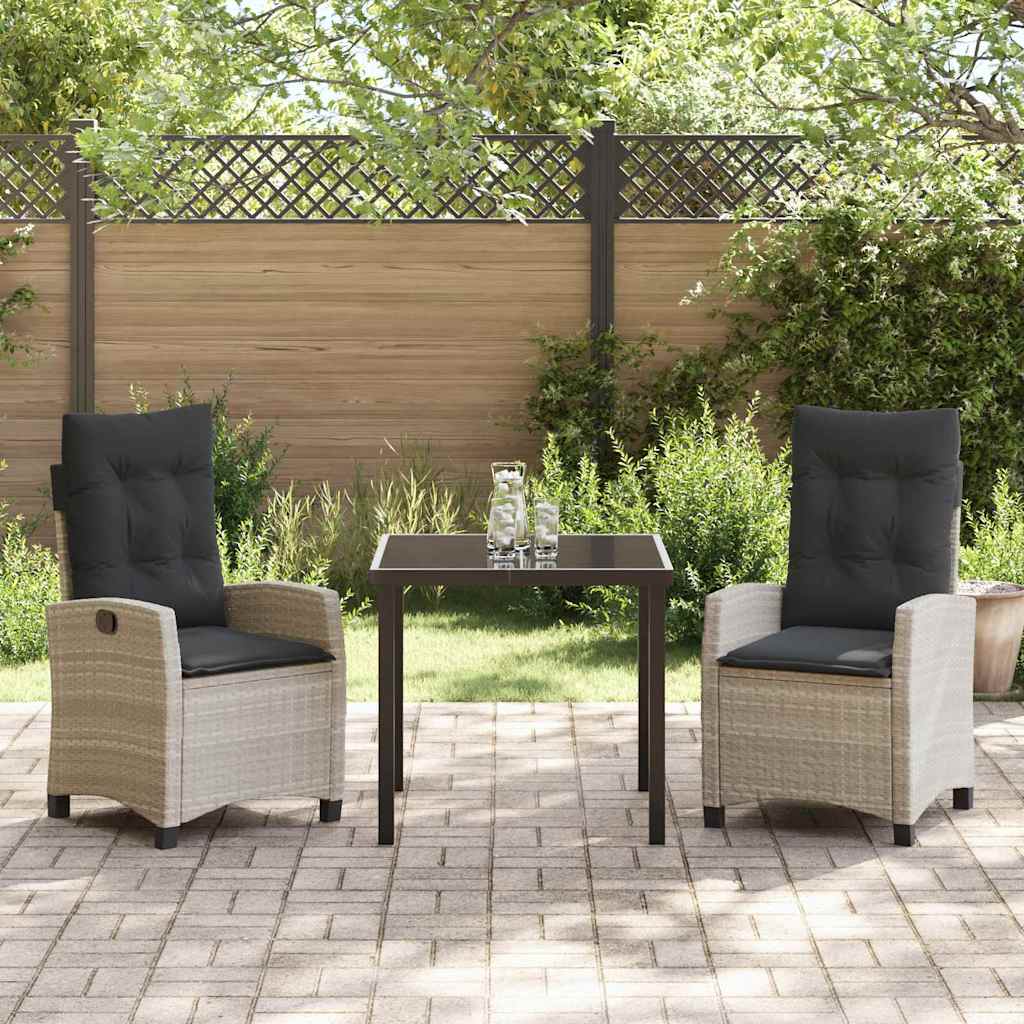Conjunto de Comedor de Jardín 3 pcs Gris Claro ratán sintético