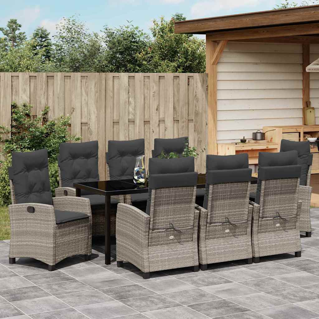 Conjunto de Comedor de Jardín 9 pcs Gris Claro ratán sintético