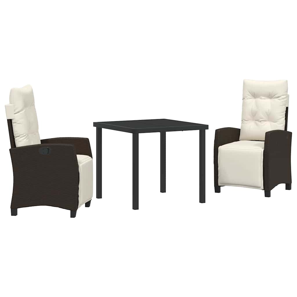 Conjunto de Comedor de Jardín 3 pcs Marrón ratán sintético