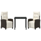 Conjunto de Comedor de Jardín 3 pcs Marrón ratán sintético