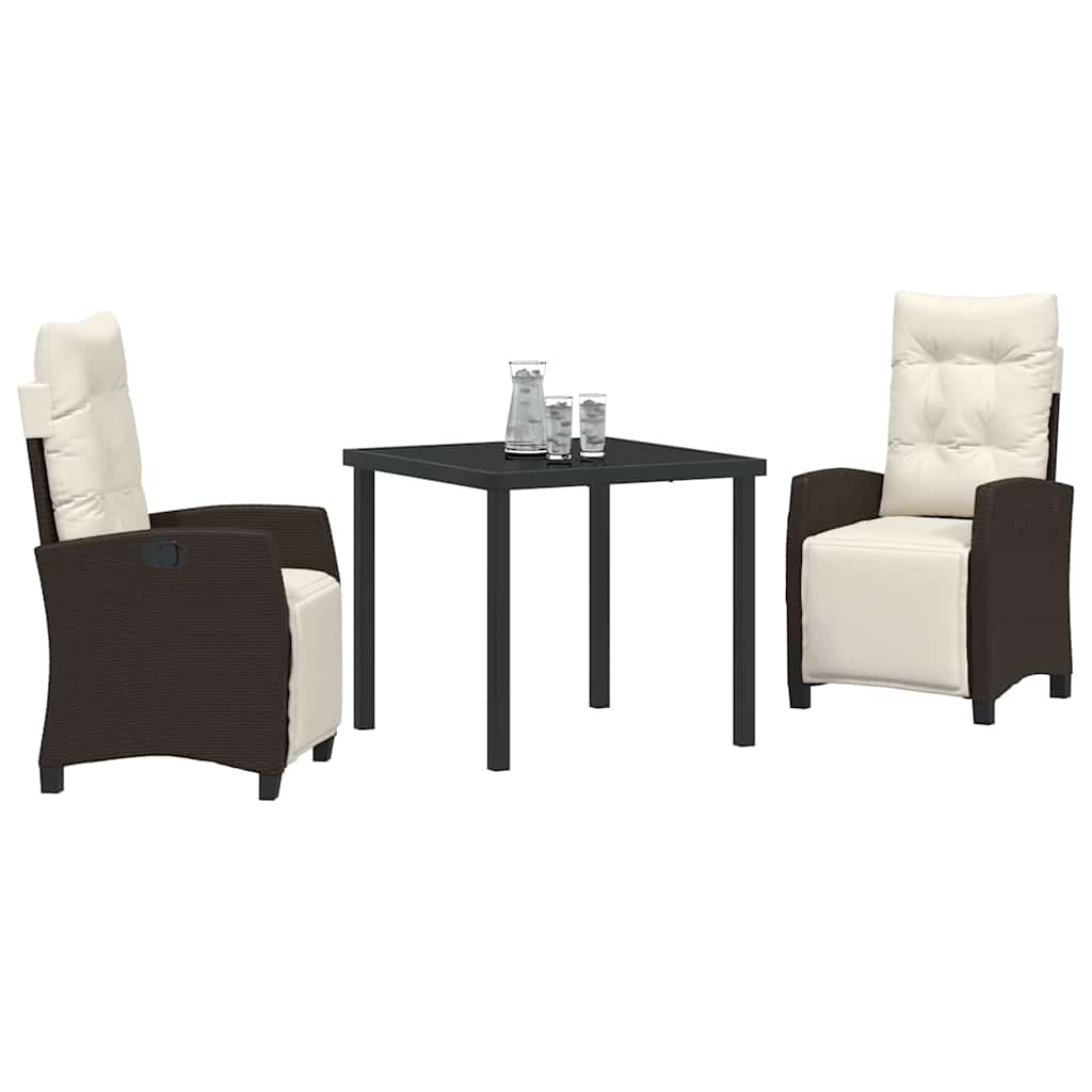 Conjunto de Comedor de Jardín 3 pcs Marrón ratán sintético