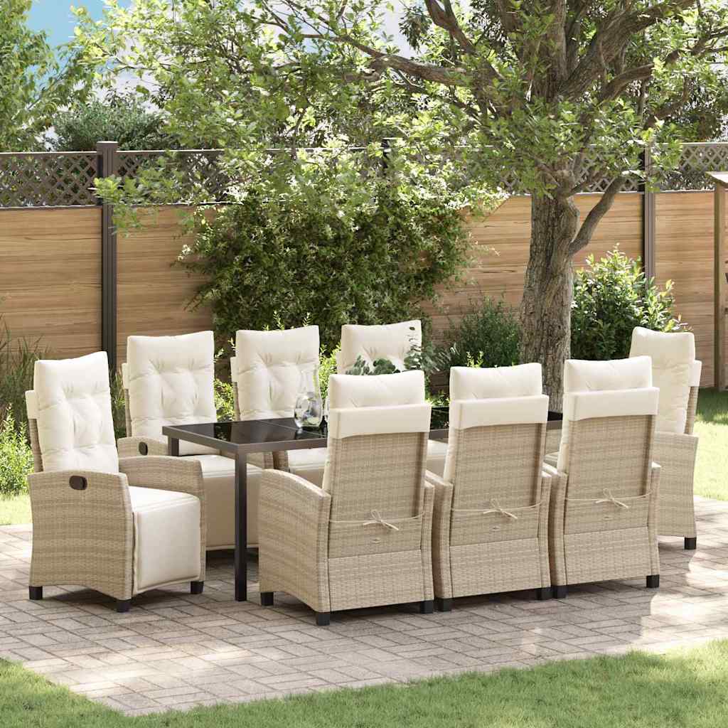 Conjunto de Comedor de Jardín 9 pcs Beige ratán sintético