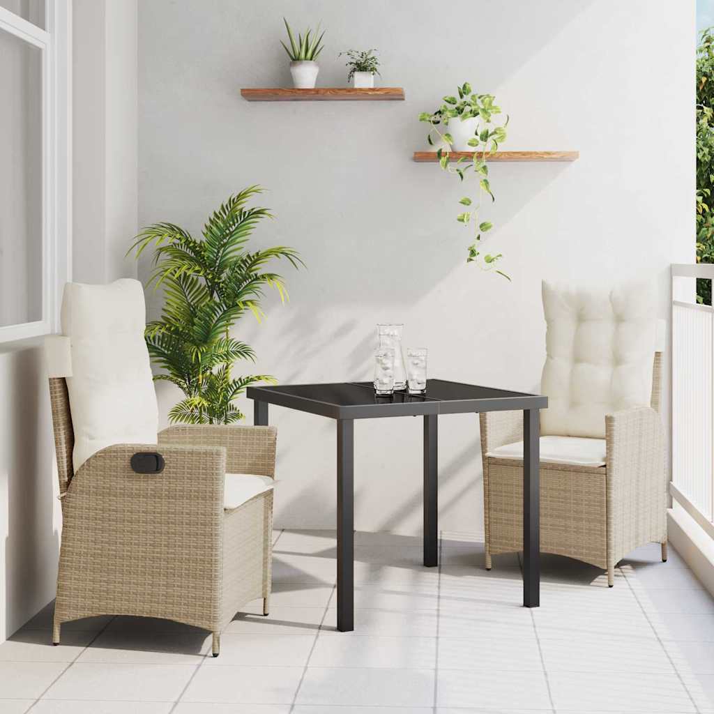 Conjunto de Refeição de Jardim 3 pçs Bege rotim sintético