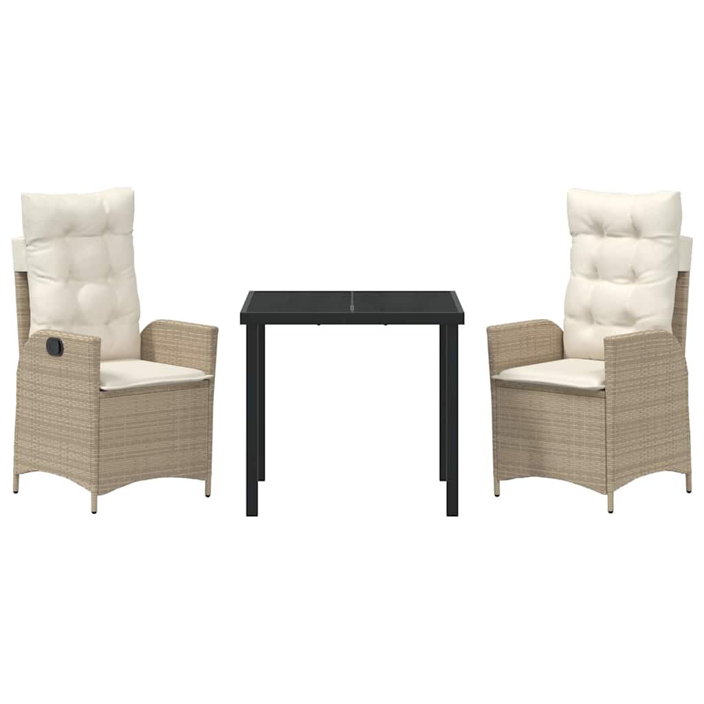 Conjunto de Comedor de Jardín 3 pcs Beige ratán sintético