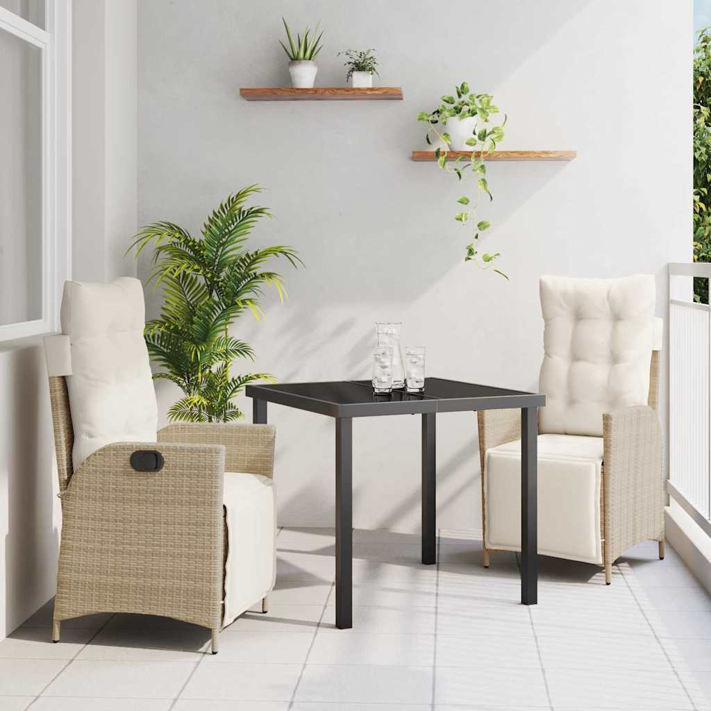 3-Piece Garden Dining Set Beige Synthetic Rattan