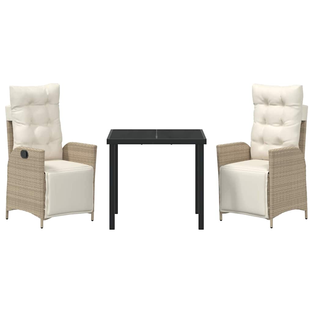 Conjunto de Comedor de Jardín 3 pcs Beige ratán sintético