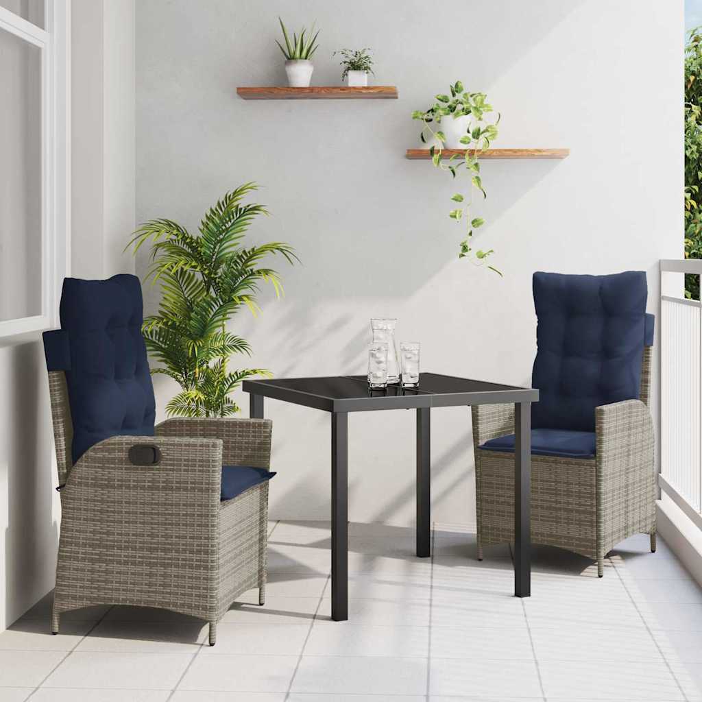 Conjunto de Comedor de Jardín 3 pcs Gris y Negro Ratán