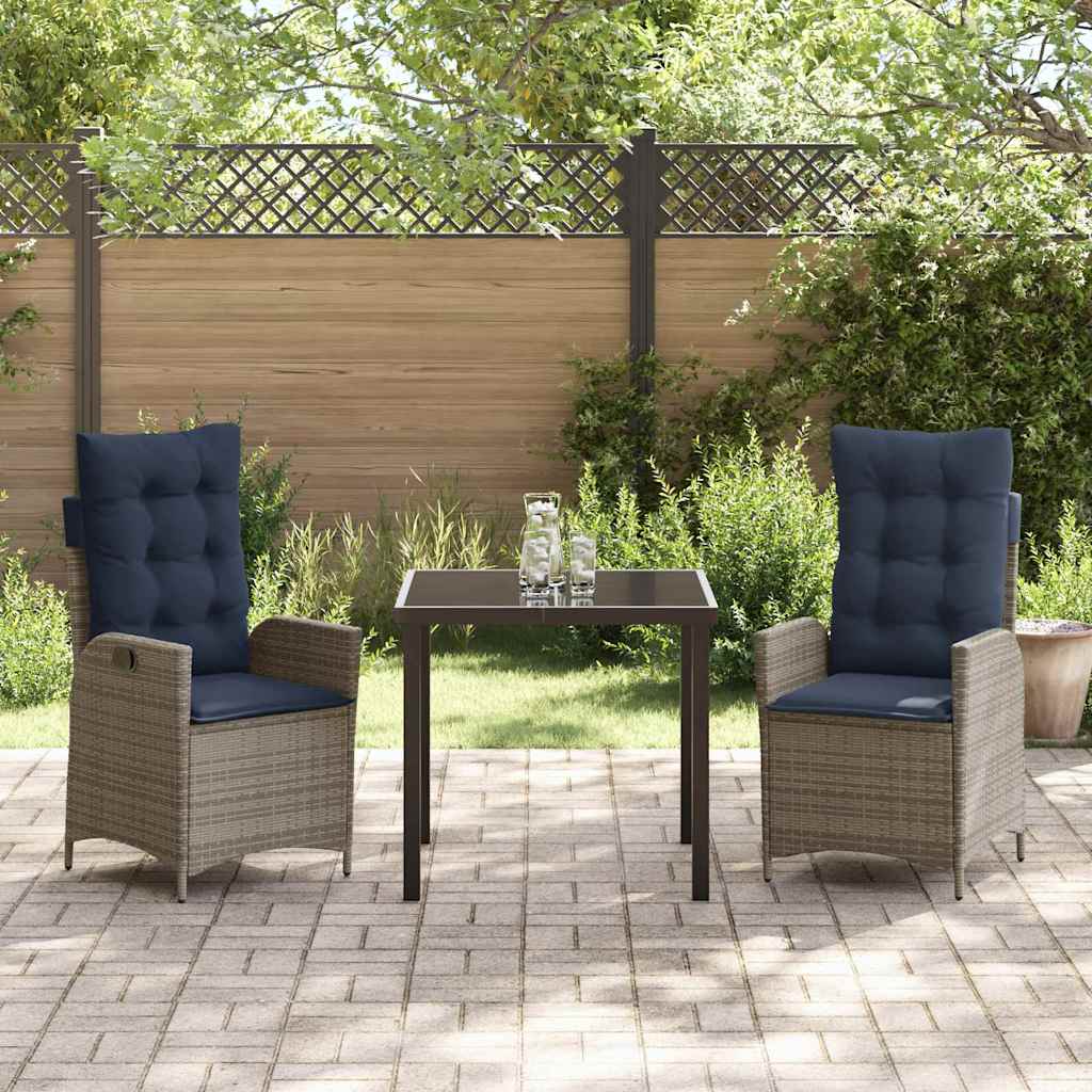 Conjunto de Comedor de Jardín 3 pcs Gris y Negro Ratán