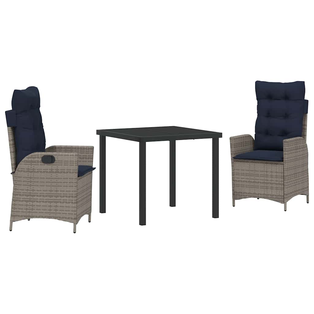 Conjunto de Comedor de Jardín 3 pcs Gris y Negro Ratán