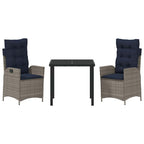 Conjunto de Comedor de Jardín 3 pcs Gris y Negro Ratán