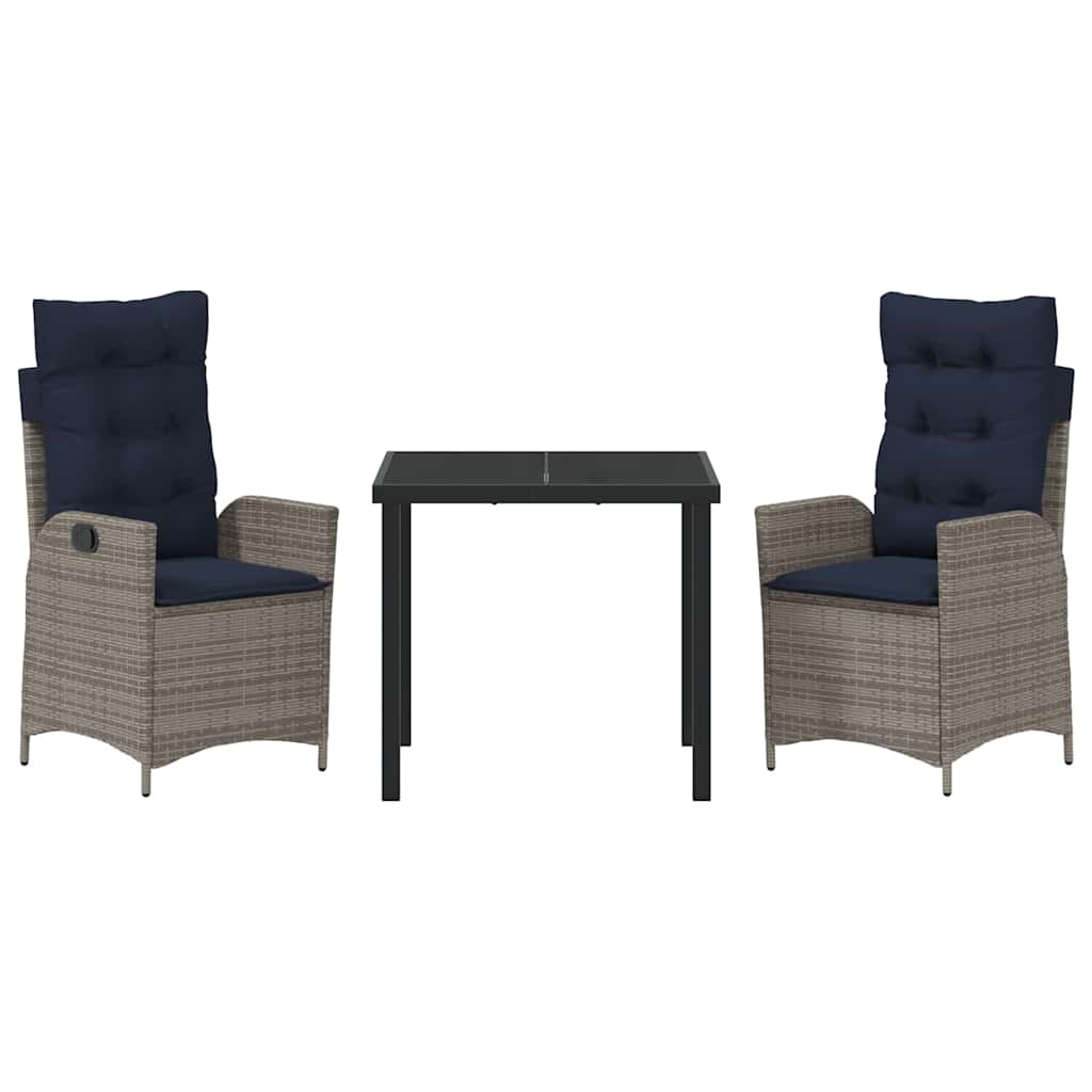 Conjunto de Comedor de Jardín 3 pcs Gris y Negro Ratán
