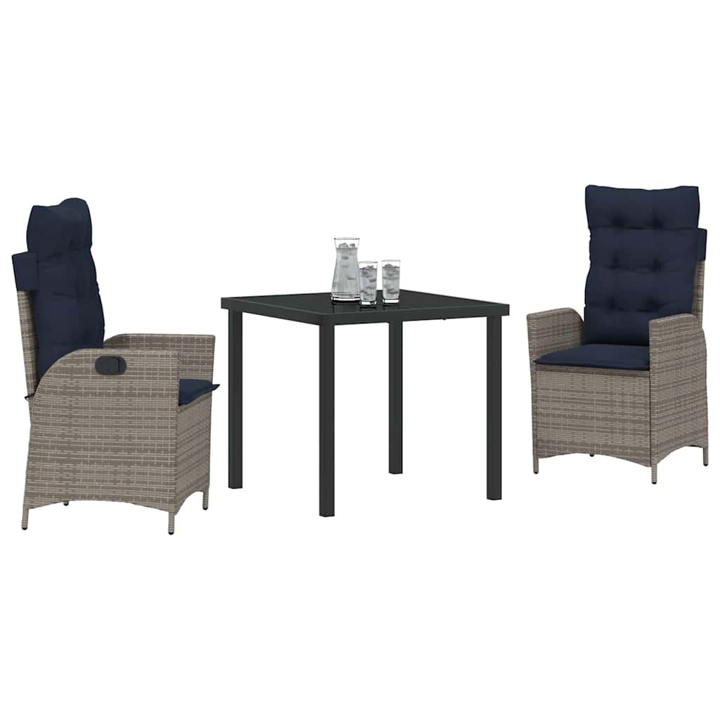 Conjunto de Comedor de Jardín 3 pcs Gris y Negro Ratán