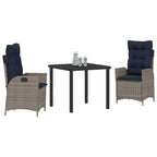 Conjunto de Comedor de Jardín 3 pcs Gris y Negro Ratán
