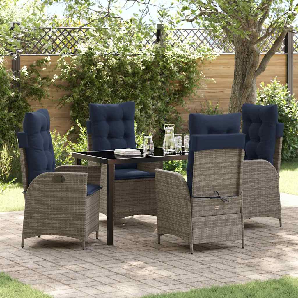 Conjunto de Jantar de Jardim 5 peças Cinzento e Preto Rattan