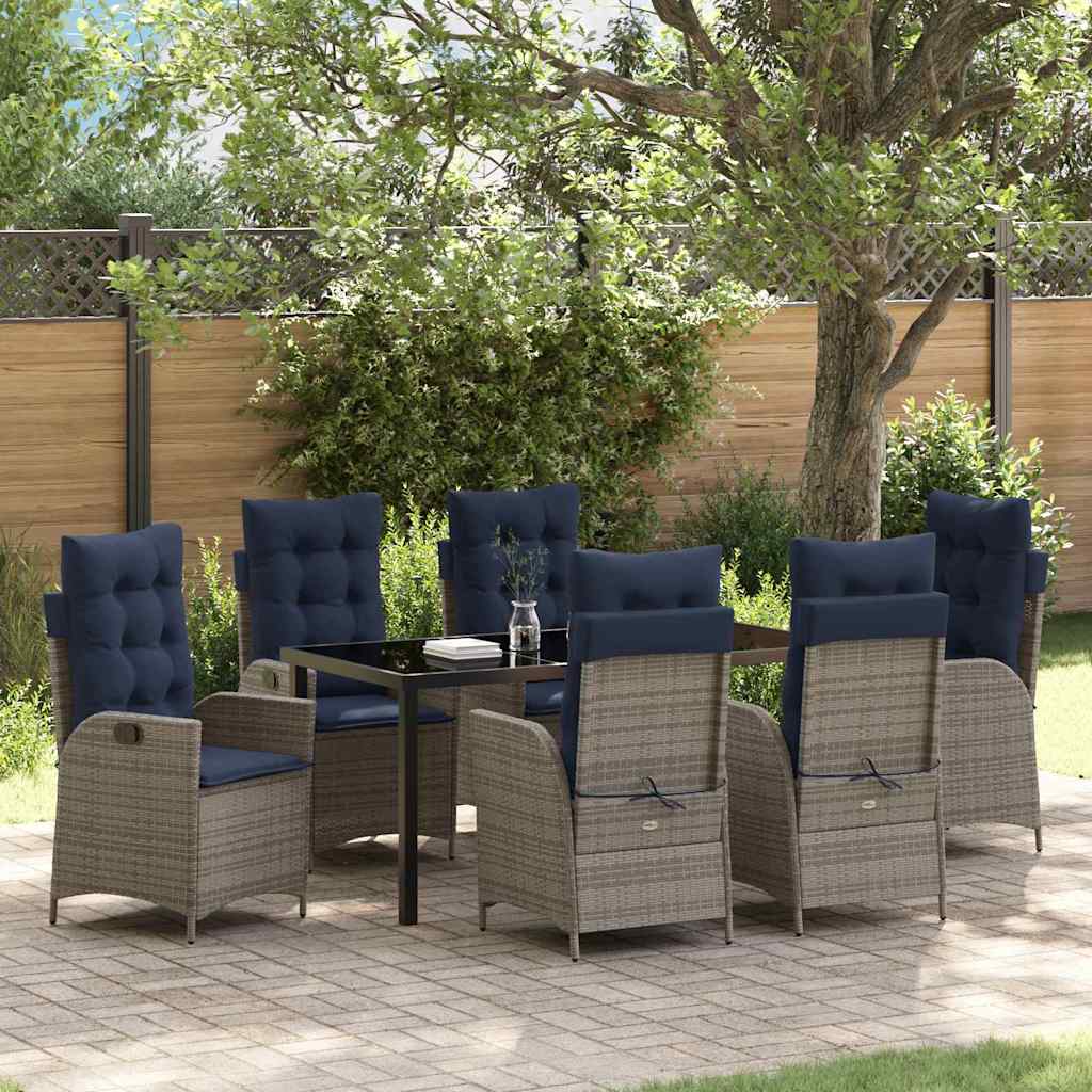 Conjunto de Comedor de Jardín 7 pcs Gris y Negro Ratán