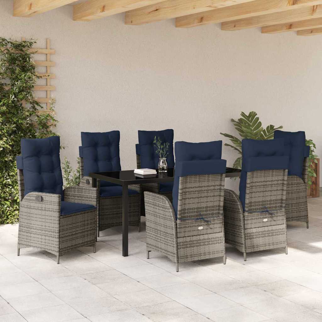 Conjunto de Comedor de Jardín 7 pcs Gris y Negro Ratán